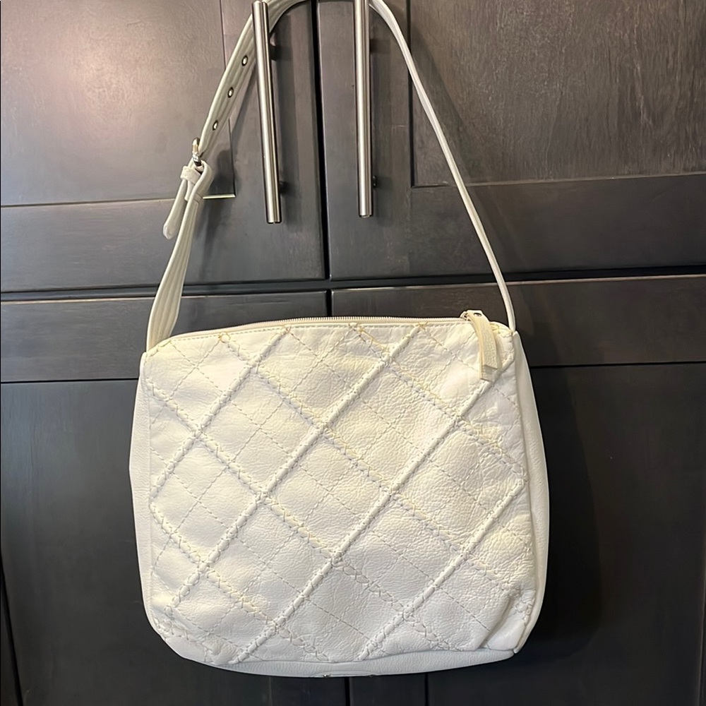 Stone Mountain Elegant White Quilted Shoulder Bag. Patch Work designed.